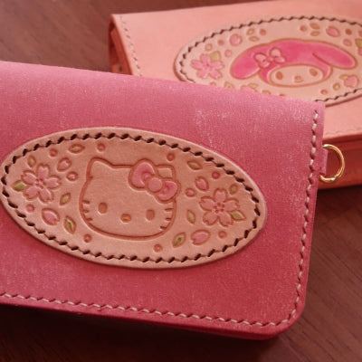 粉紅花漾皮革貼片卡片套