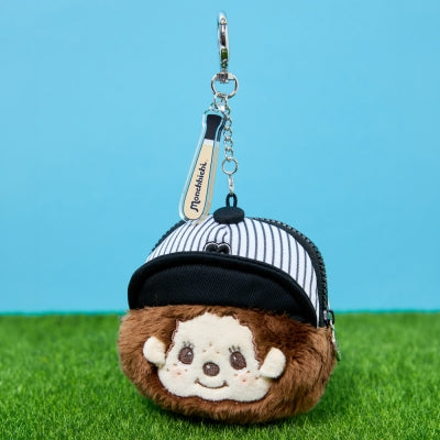 Monchhichi 臉形小袋鎖匙扣 棒球款 黑色